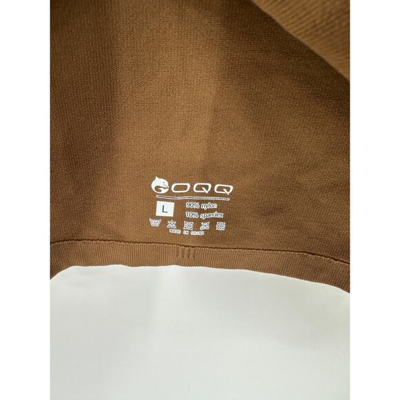 OQQ Shirt Women Size L Brown Long Sleeve Nylon Spandex Fitted Compression Top - Picture 6 of 6